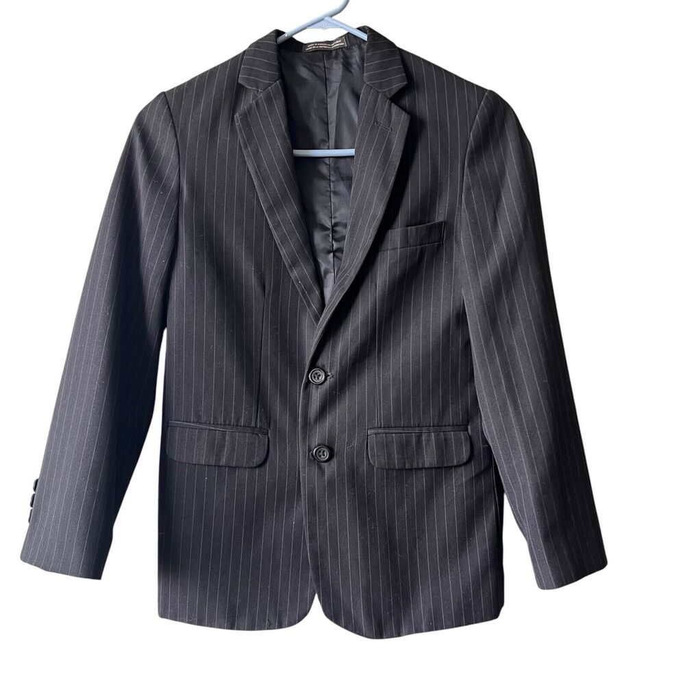 Dockers Boys Blazer Sport Jacket Size 12‎ Black 2 Button Coat Pinstripe Formal